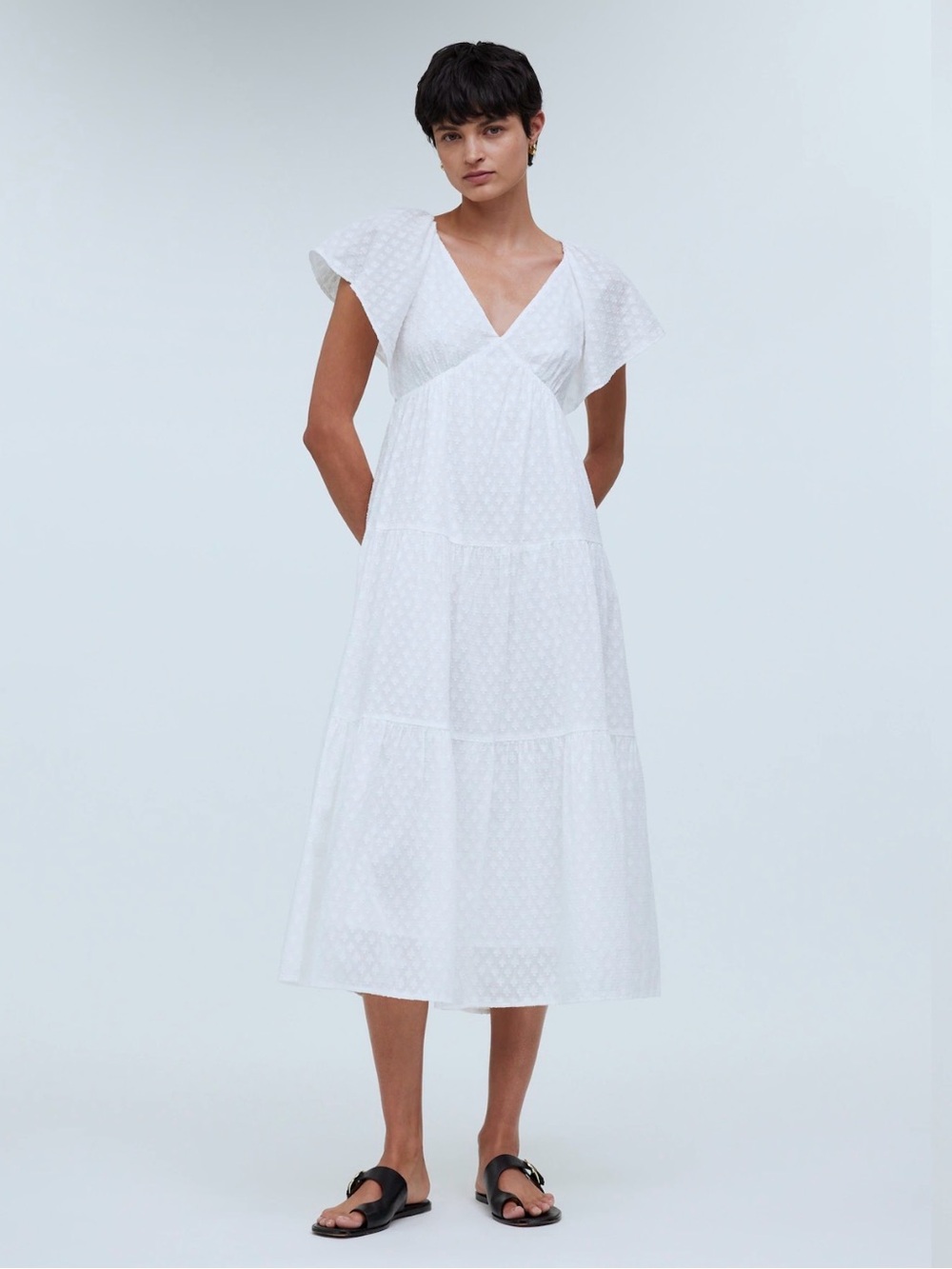 Madewell Tie-Back Flutter-Sleeve Tiered Midi Dress